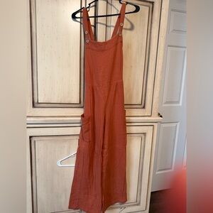 Rust Red Women's Linen-Blend Overalls Jumpsuit